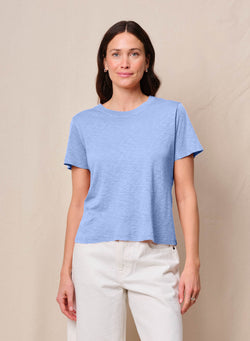 Supima Slub Jersey Short Sleeve Crew & Softest Fleece Dolphin Short in Summer Sky