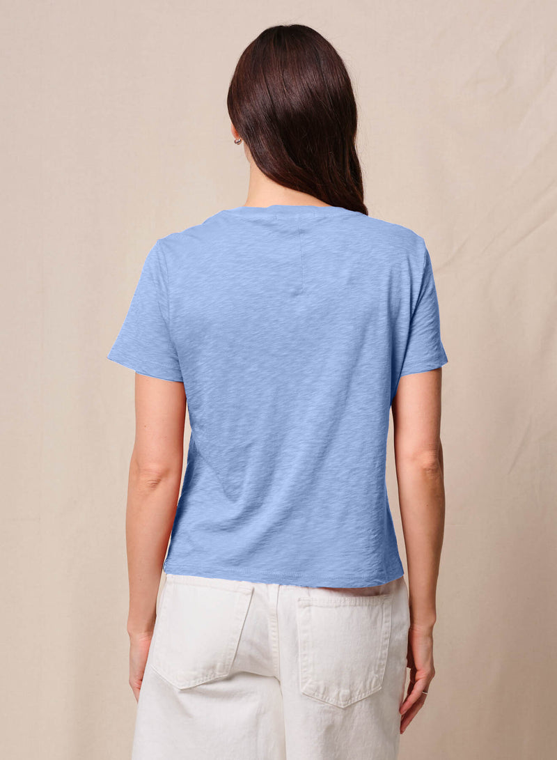 Supima Slub Jersey Short Sleeve Crew & Softest Fleece Dolphin Short in Summer Sky
