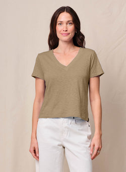 Supima Slub Jersey Short Sleeve V-Neck in Bay Leaf