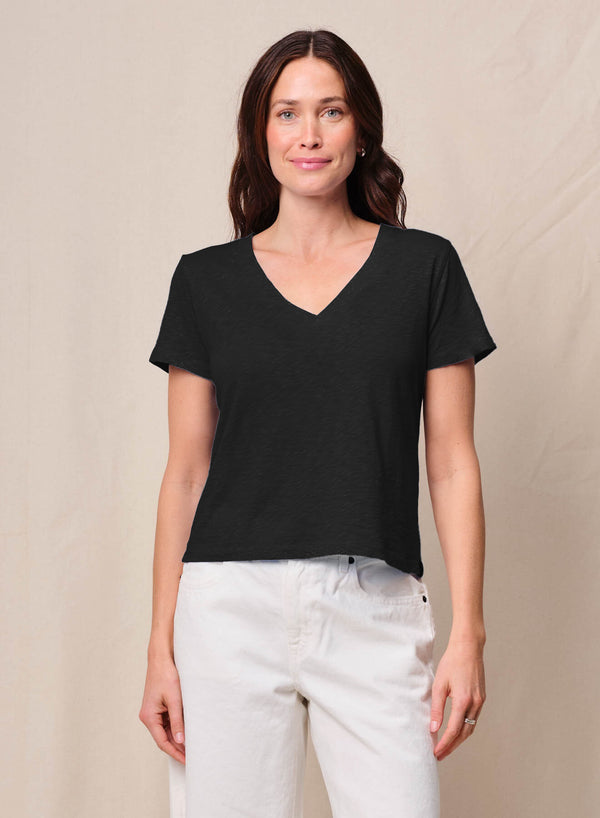Supima Slub Jersey Short Sleeve V-Neck in Black