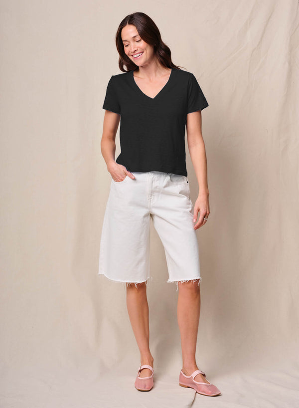 Supima Slub Jersey Short Sleeve V-Neck in Black