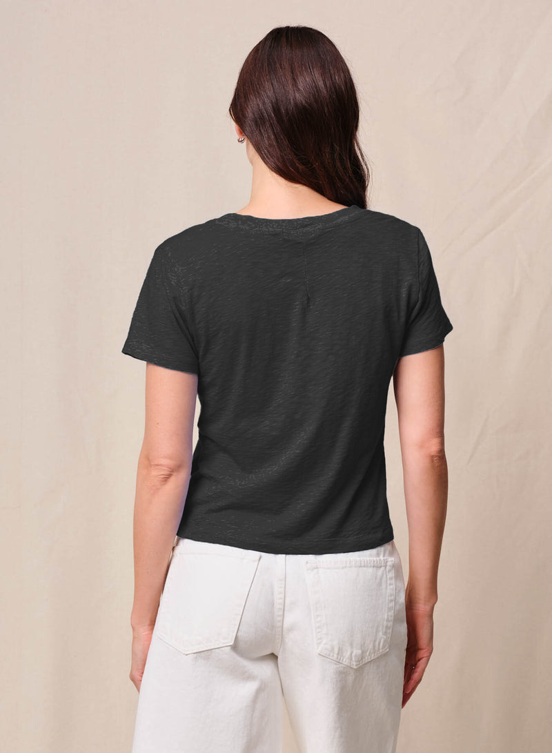 Supima Slub Jersey Short Sleeve V-Neck in Black