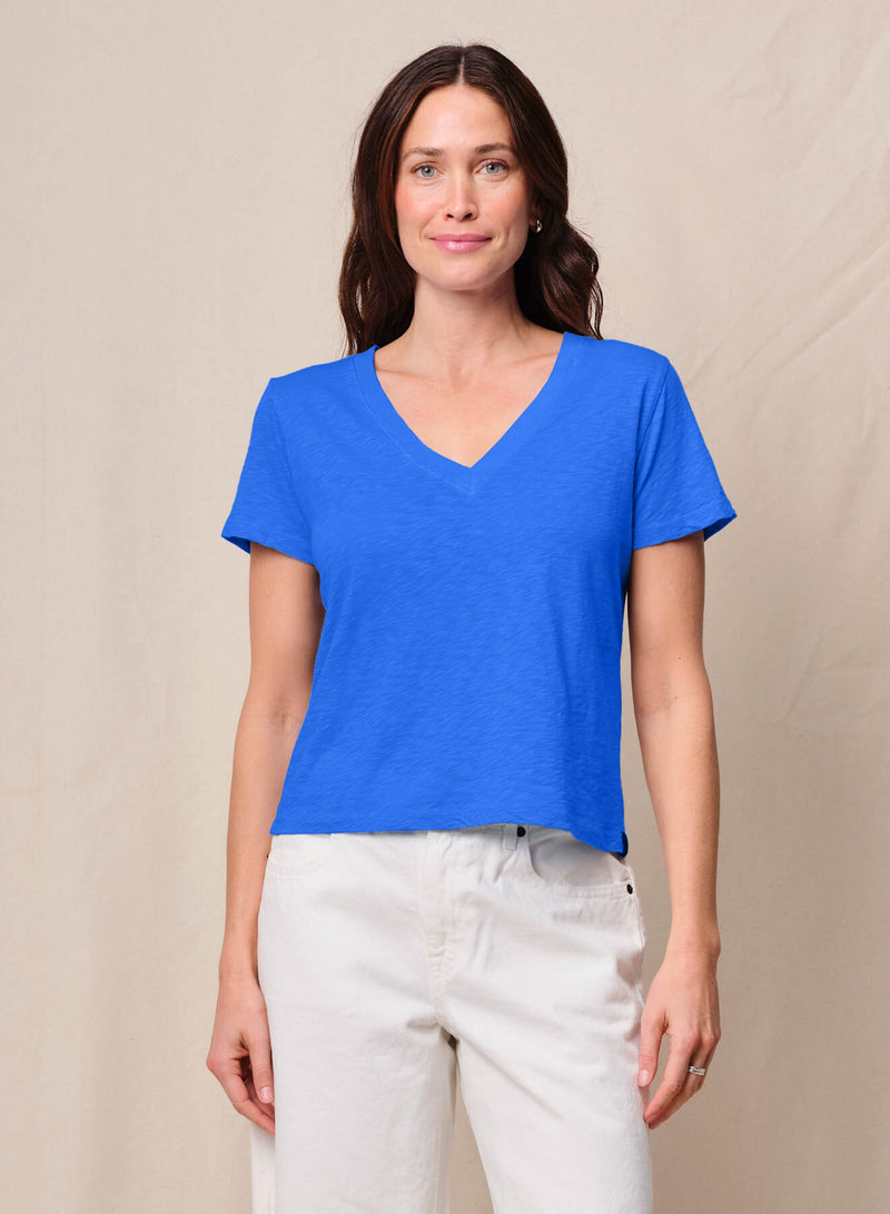 Supima Slub Jersey Short Sleeve V-Neck in Cobalt