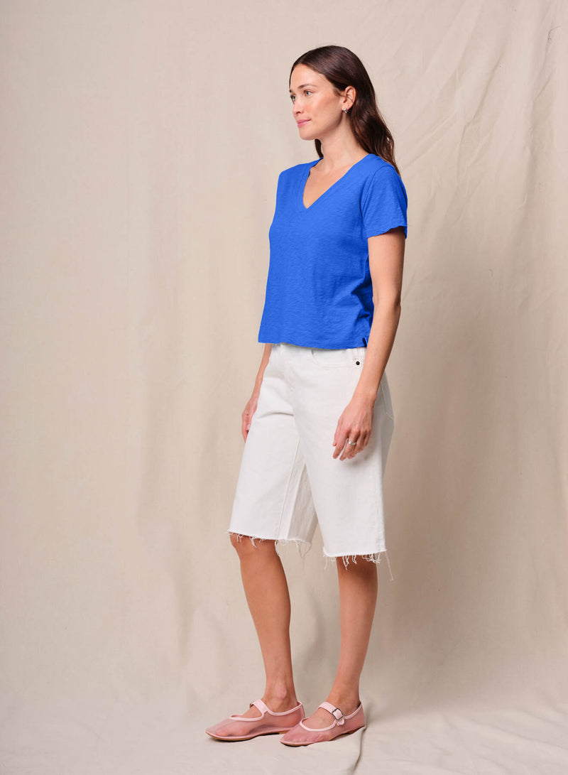 Supima Slub Jersey Short Sleeve V-Neck in Cobalt