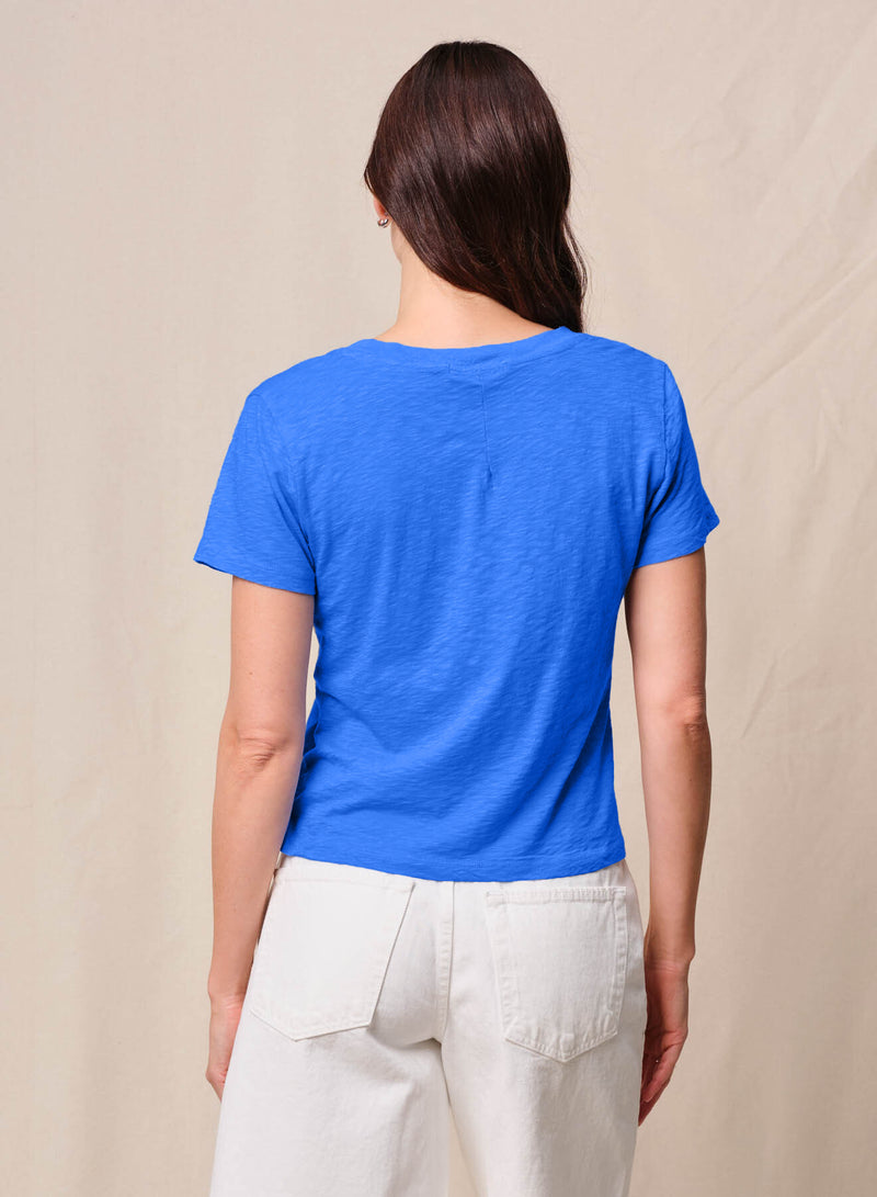 Supima Slub Jersey Short Sleeve V-Neck in Cobalt