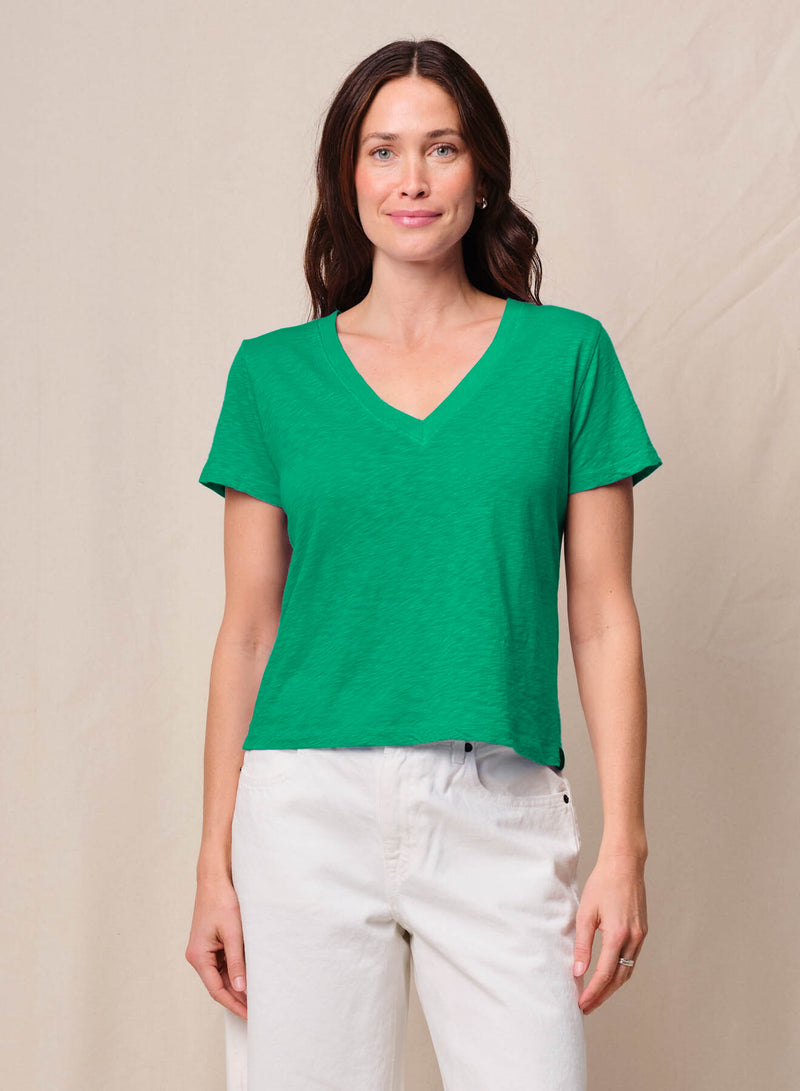 Supima Slub Jersey Short Sleeve V-Neck in Kelly Green