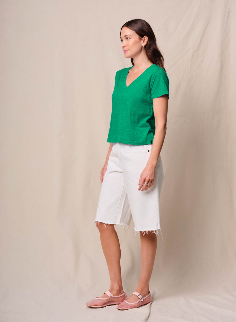 Supima Slub Jersey Short Sleeve V-Neck in Kelly Green