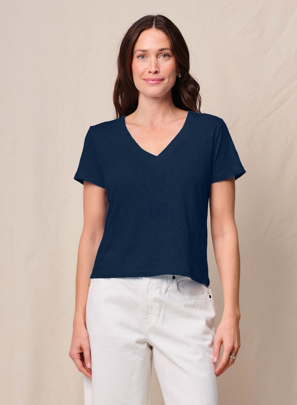 Supima Slub Jersey Short Sleeve V-Neck in New Navy