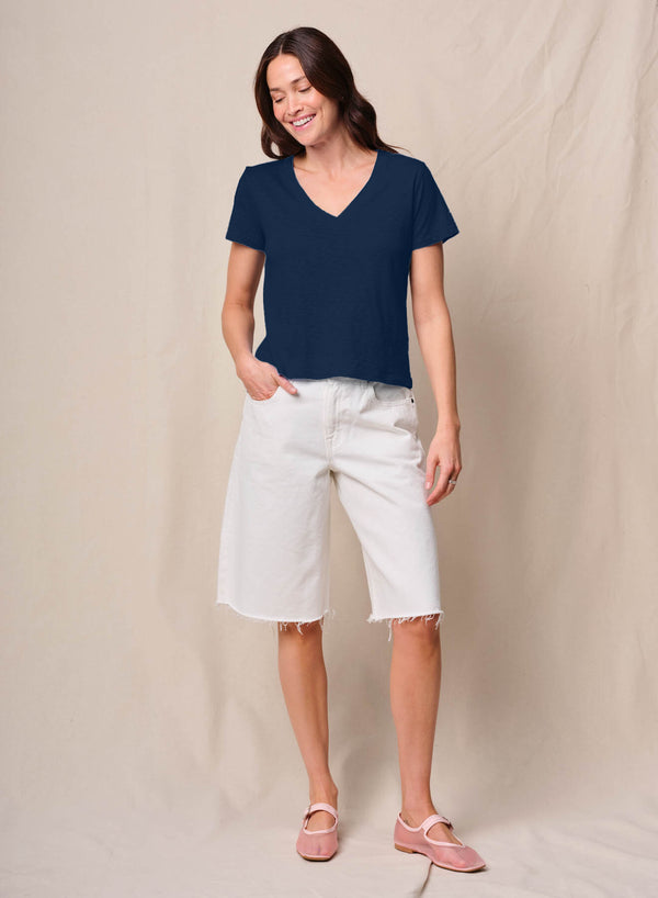 Supima Slub Jersey Short Sleeve V-Neck in New Navy