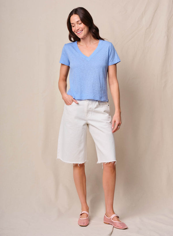 Supima Slub Jersey Short Sleeve V-Neck in Summer Sky