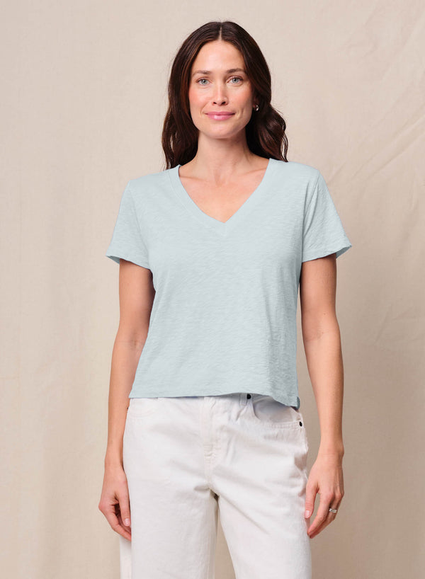 Supima Slub Jersey Short Sleeve V-Neck in Sea Glass