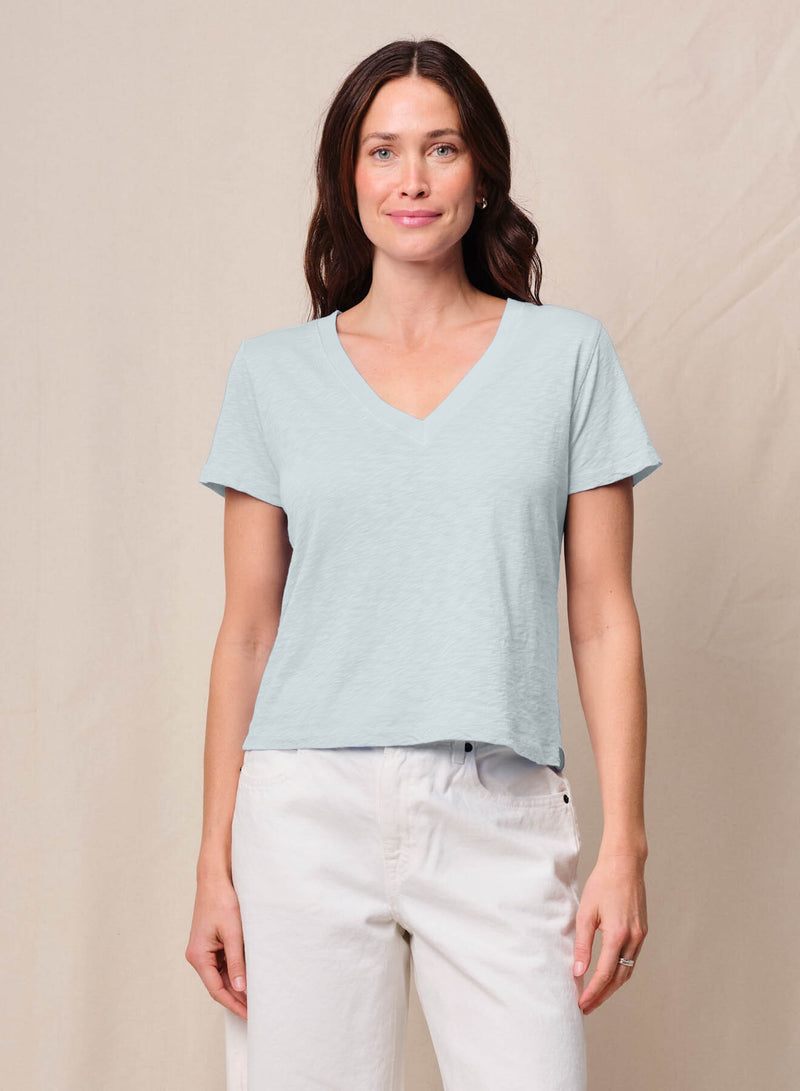 Supima Slub Jersey Short Sleeve V-Neck in Sea Glass