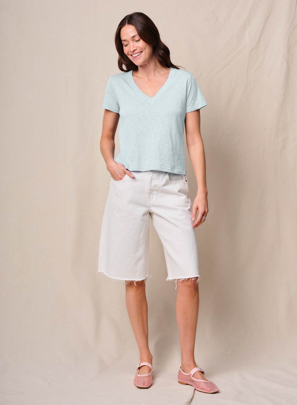 Supima Slub Jersey Short Sleeve V-Neck in Sea Glass