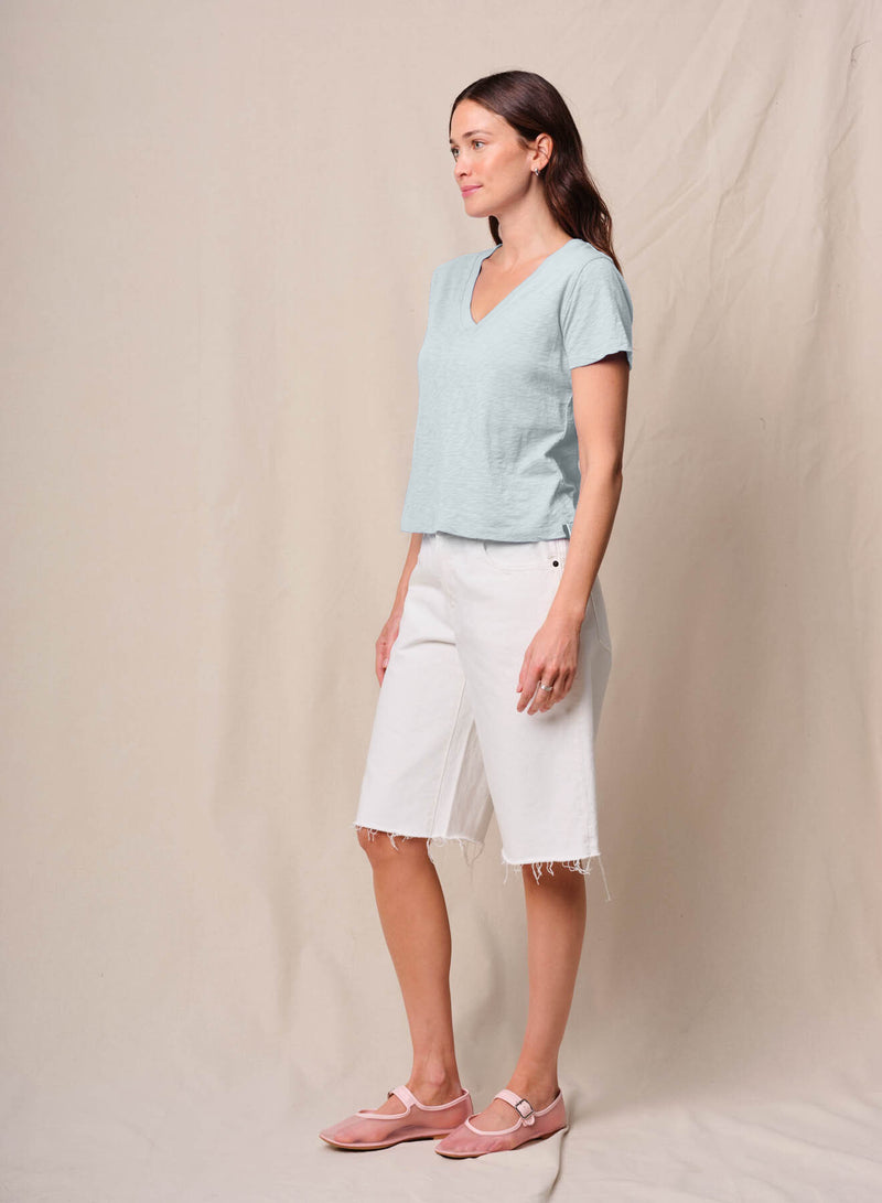 Supima Slub Jersey Short Sleeve V-Neck in Sea Glass