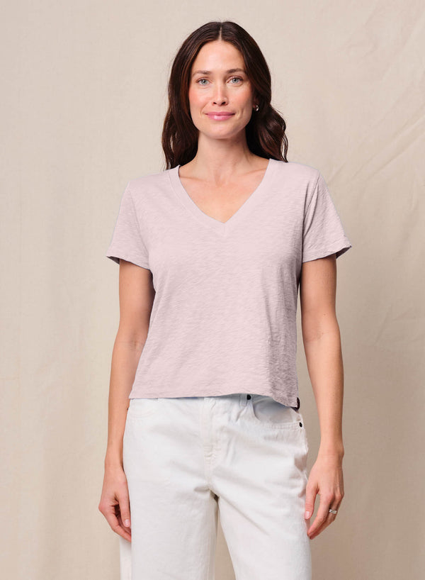 Supima Slub Jersey Short Sleeve V-Neck in Softest Pink