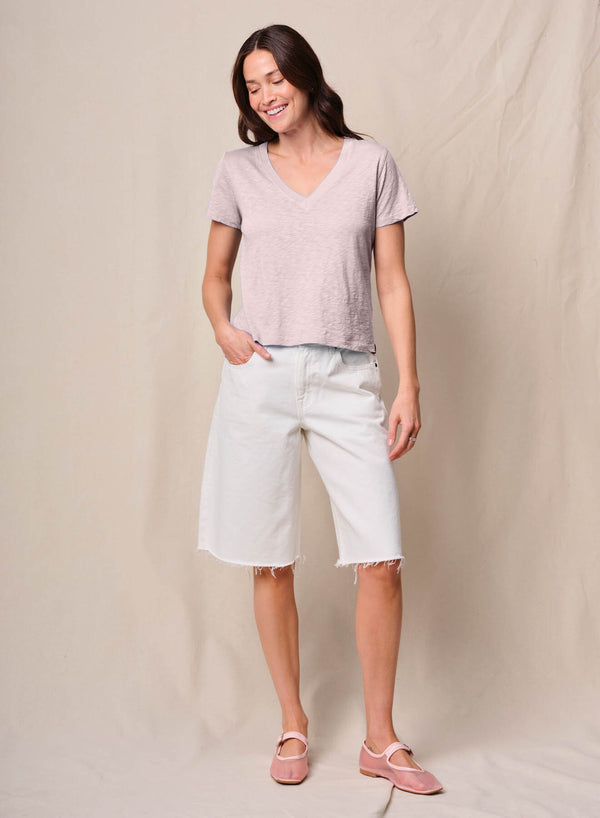 Supima Slub Jersey Short Sleeve V-Neck in Softest Pink