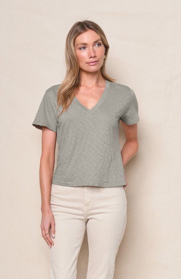Supima Slub Jersey Short Sleeve V-Neck in Thyme