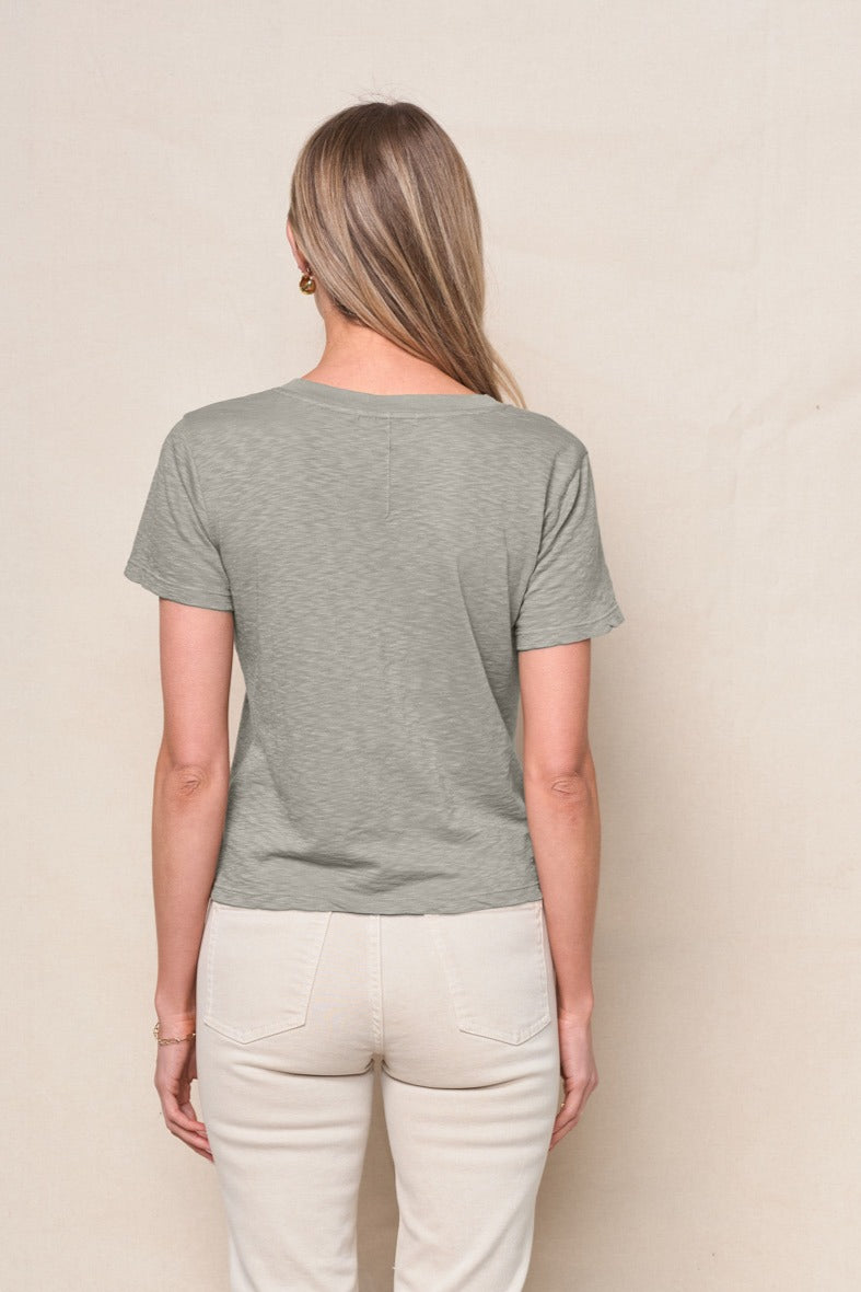 Supima Slub Jersey Short Sleeve V-Neck in Thyme
