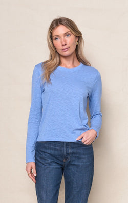 Supima Slub Jersey Long Sleeve Crew in Blue Topaz