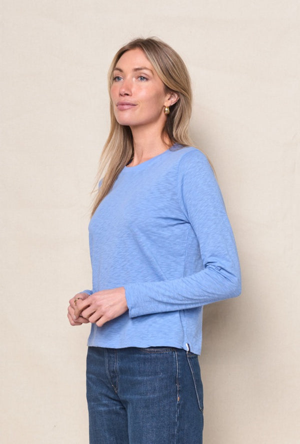 Supima Slub Jersey Long Sleeve Crew in Blue Topaz