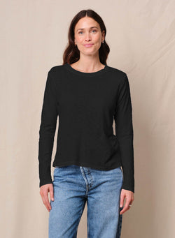 Supima Slub Jersey Long Sleeve Crew in Black