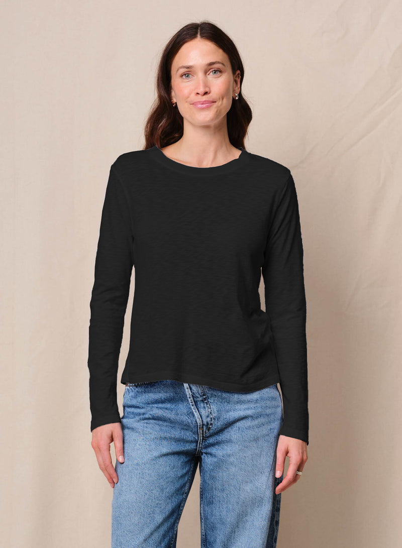 Supima Slub Jersey Long Sleeve Crew in Black