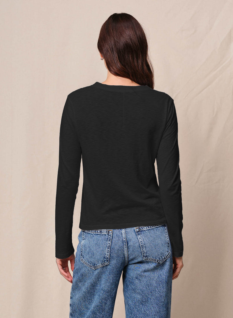 Supima Slub Jersey Long Sleeve Crew in Black
