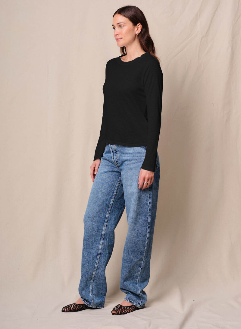 Supima Slub Jersey Long Sleeve Crew in Black