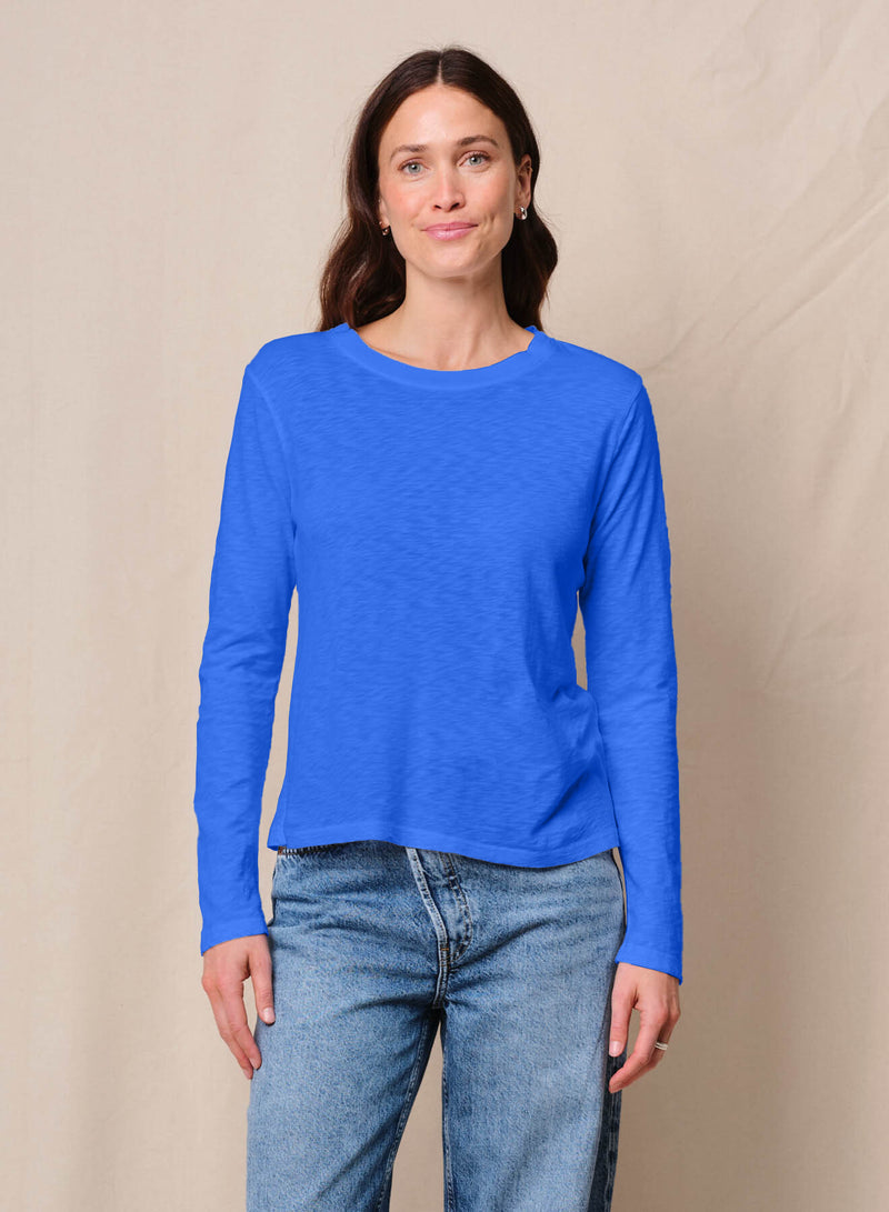 Supima Slub Jersey Long Sleeve Crew in Cobalt