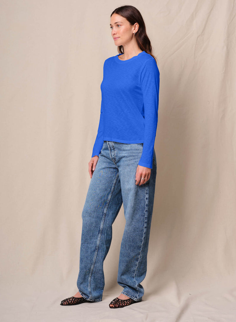 Supima Slub Jersey Long Sleeve Crew in Cobalt