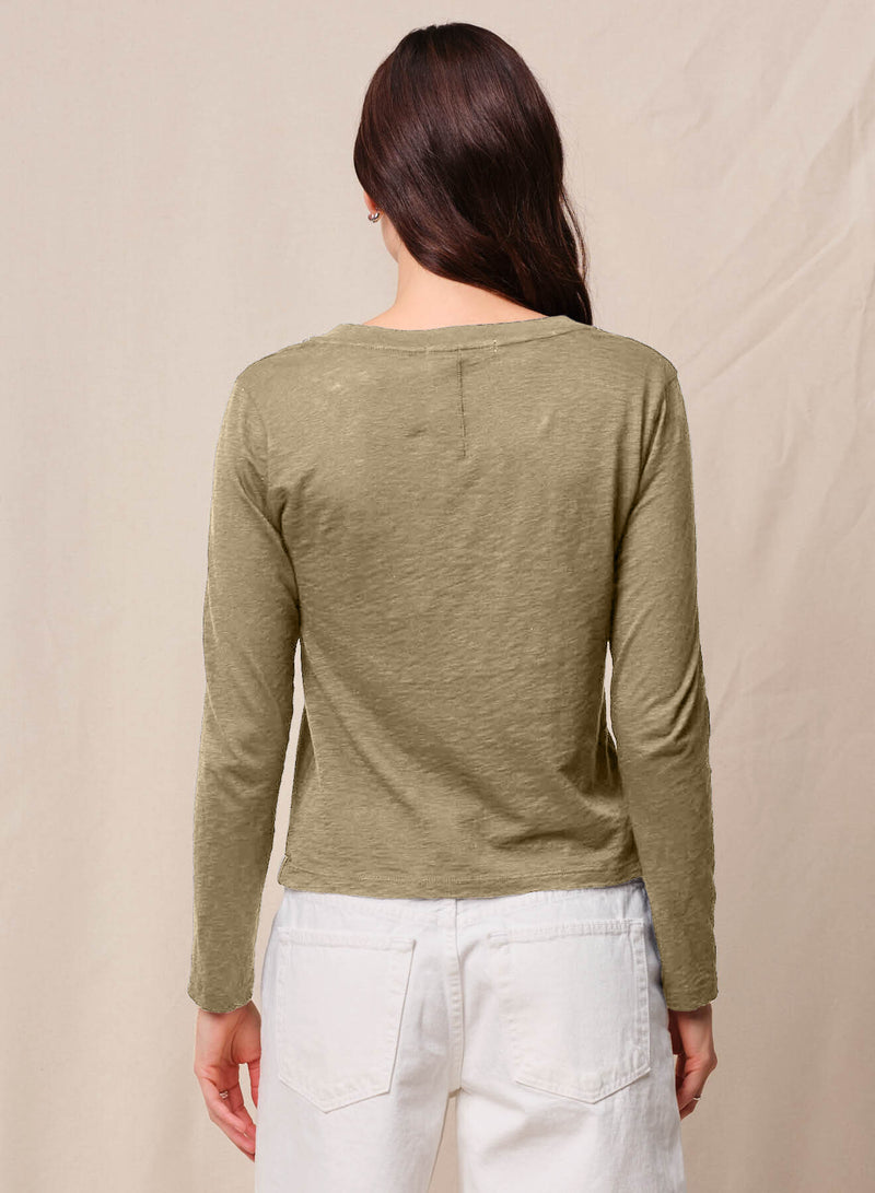Supima Cotton Slub Jersey Long Sleeve V-Neck in Bay Leaf