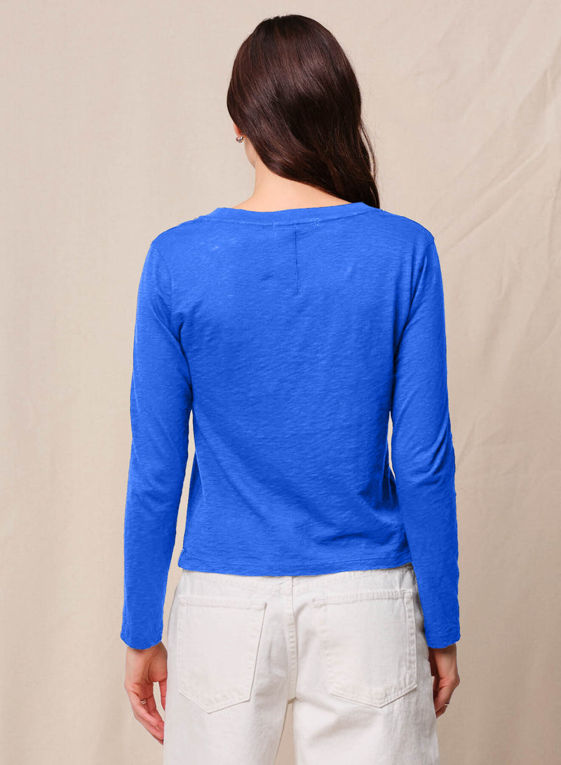 Supima Cotton Slub Jersey Long Sleeve V-Neck in Cobalt