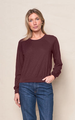Supima Slub Jersey Raglan Sweatshirt Tee in Cabernet