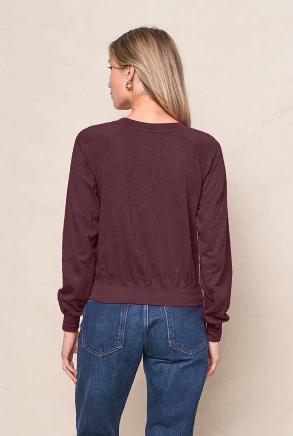 Supima Slub Jersey Raglan Sweatshirt Tee in Cabernet