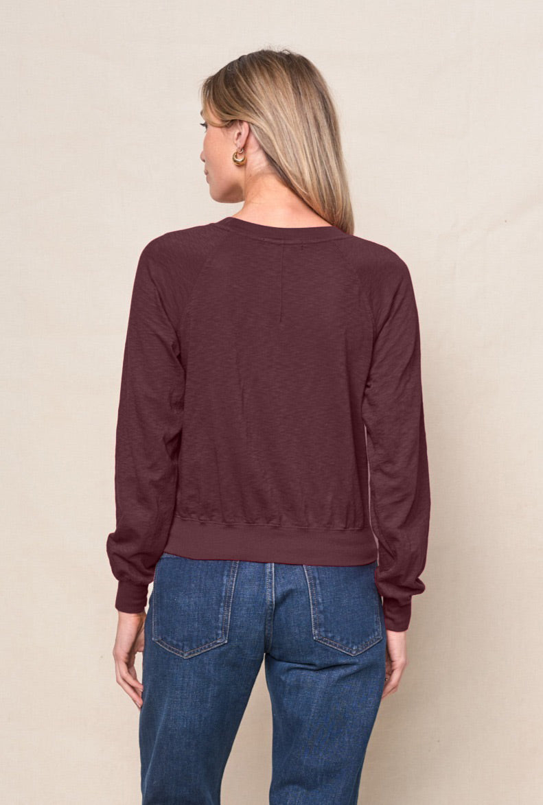 Supima Slub Jersey Raglan Sweatshirt Tee in Cabernet