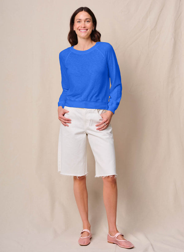 Supima Slub Jersey Raglan Sweatshirt Tee in Cobalt