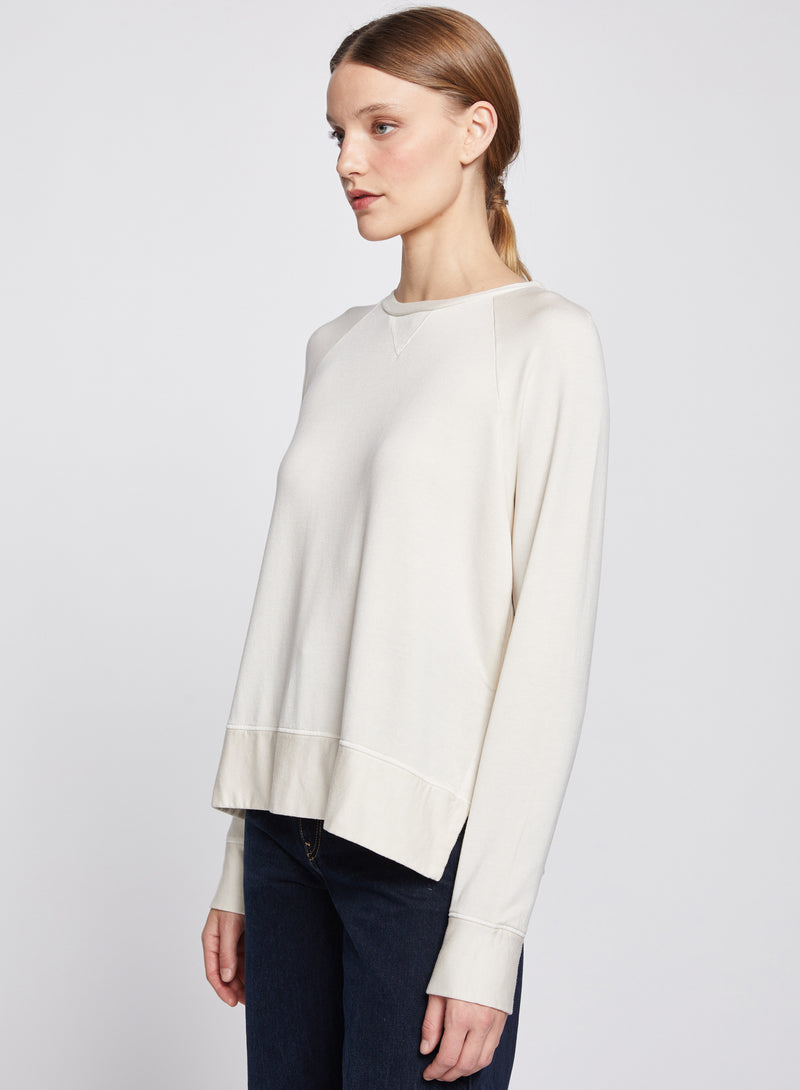 Softest Fleece Raglan Side Slit Sweatshirt in Cream