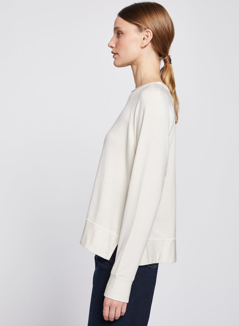 Softest Fleece Raglan Side Slit Sweatshirt in Cream