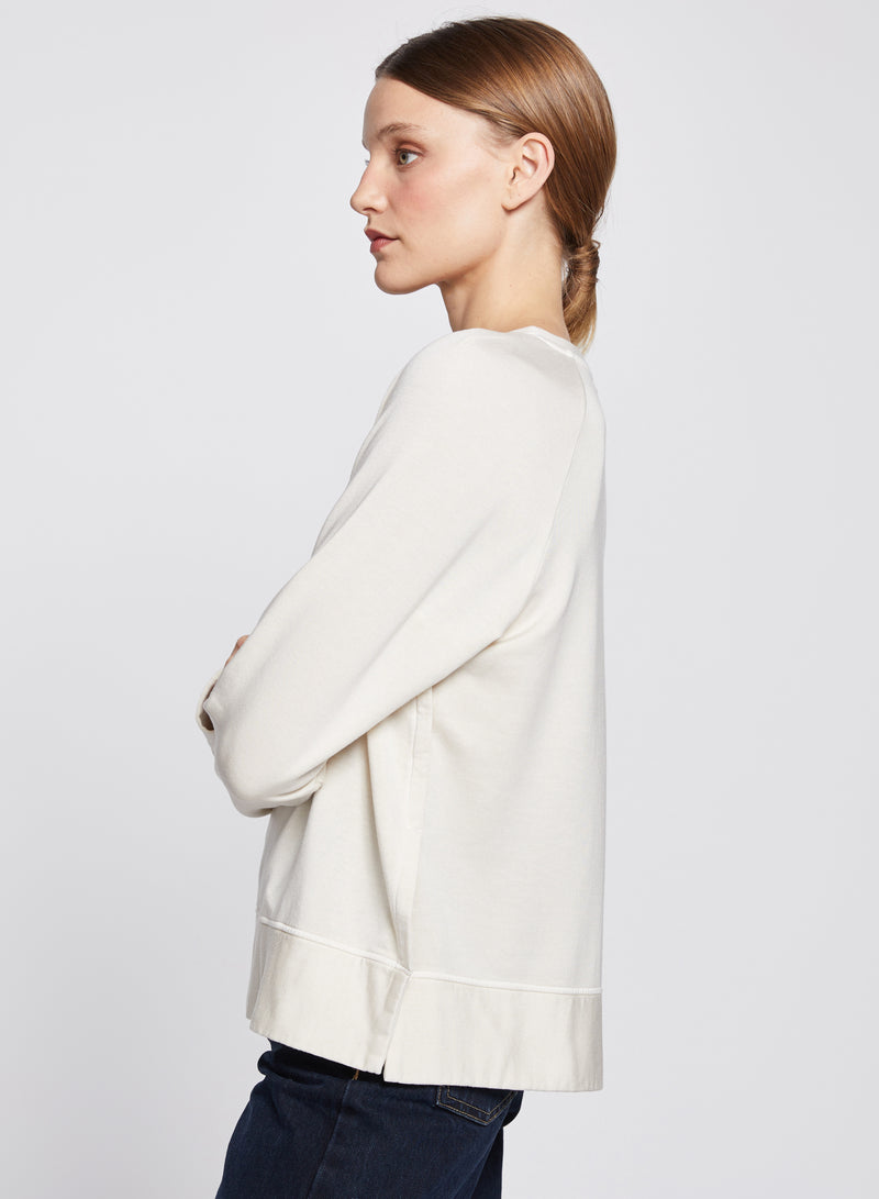 Softest Fleece Raglan Side Slit Sweatshirt in Cream