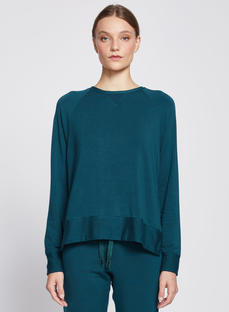 Softest Fleece Raglan Side Slit Sweatshirt in Evergreen-3/4 front
