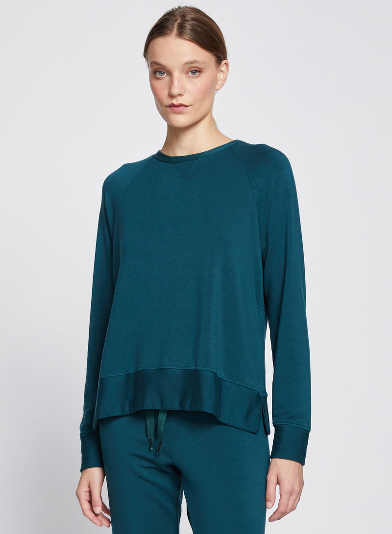 Softest Fleece Raglan Side Slit Sweatshirt in Evergreen
-3/4 front 