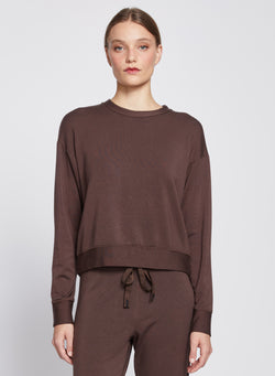 Softest Fleece Crew Neck Pullover in Espresso-3/4 front view