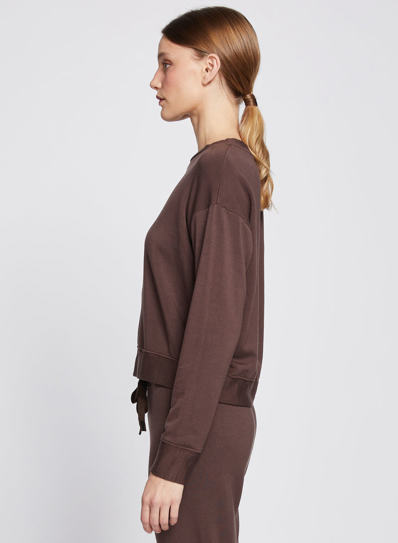 Softest Fleece Crew Neck Pullover in Espresso-side 3/4 view