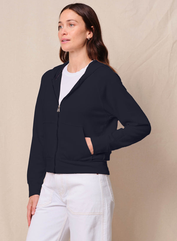 Softest Fleece Raglan Hood Zip Up in Black