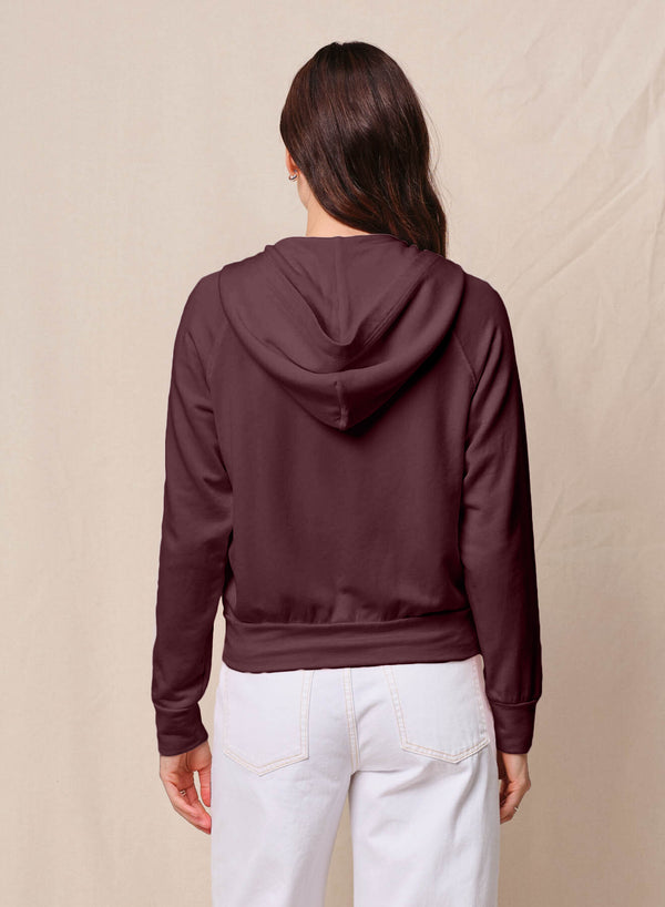 Softest Fleece Raglan Hood Zip Up in Cabernet