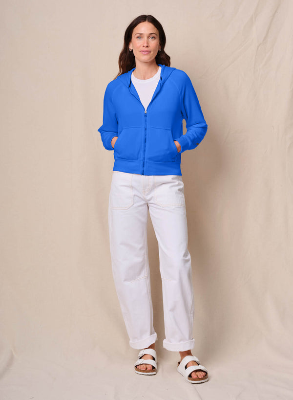 Softest Fleece Raglan Hood Zip Up in Cobalt