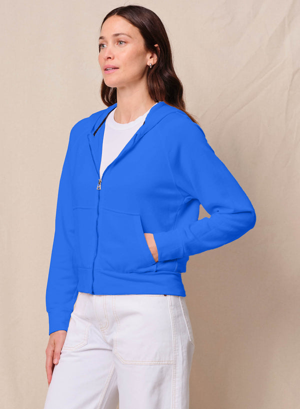 Softest Fleece Raglan Hood Zip Up in Cobalt