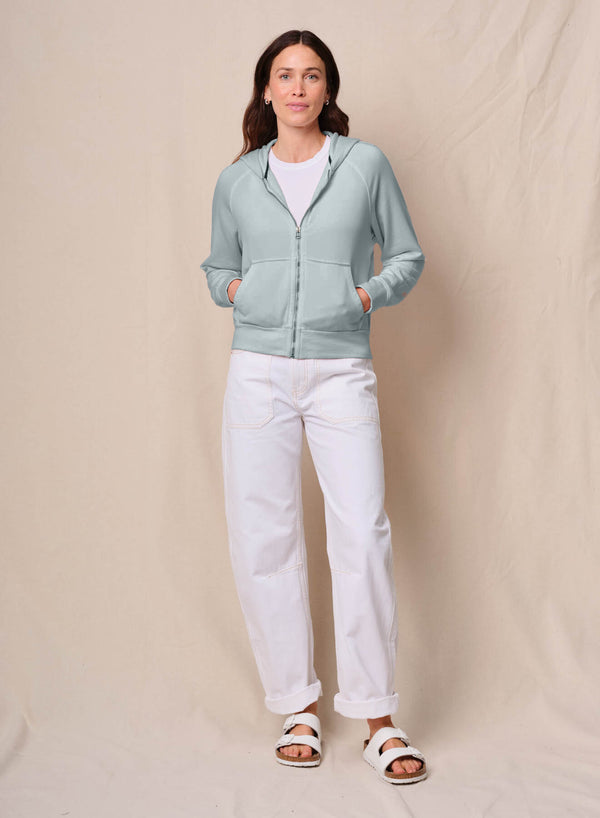 Softest Fleece Raglan Hood Zip Up in Sea Glass