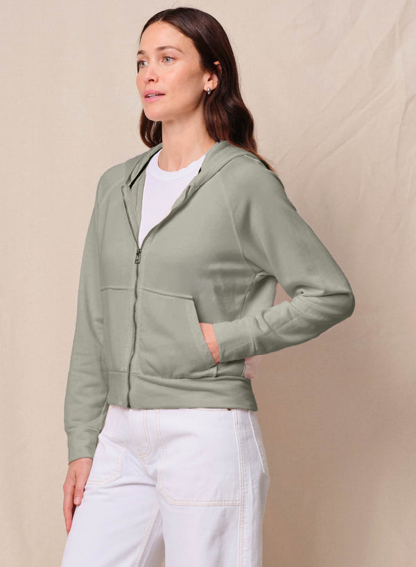 Softest Fleece Raglan Hood Zip Up in Thyme