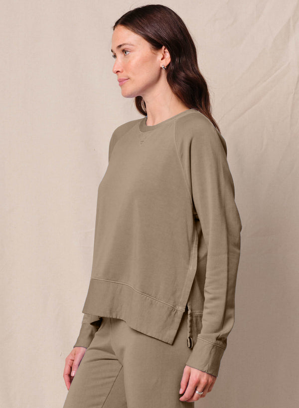 Softest Fleece Raglan Side Slit Sweatshirt in Bay Leaf